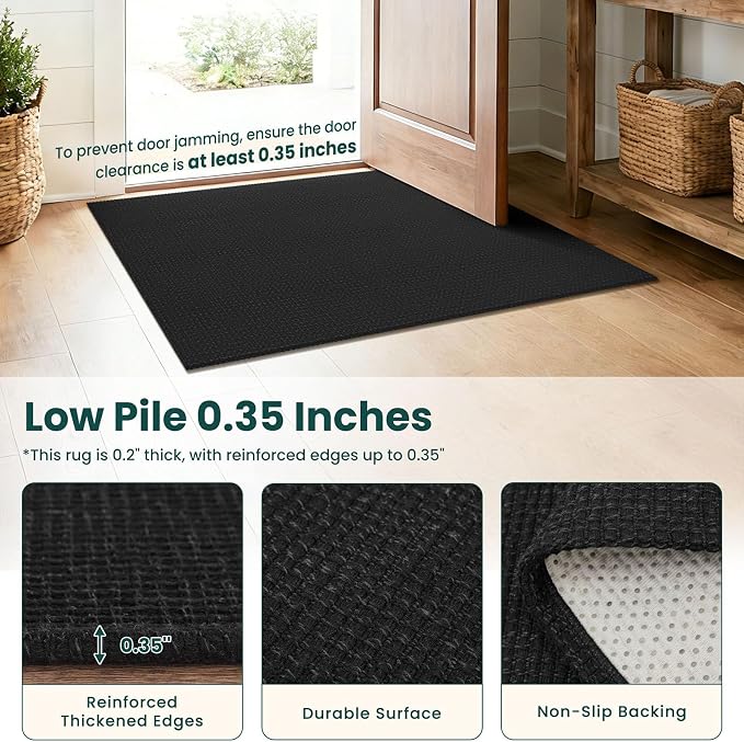 KOZYFLY Black 3x20 Runners Rugs for Hallway, Extra Long Washable Runner Rug, Woven Non Slip Kitchen Runner, Cotton Entryway Rug, Floor Carpet for Entry, Aisle, Hall, Black/Dark Grey