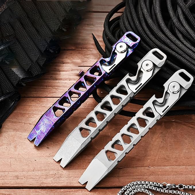 Hamans Pry Bar Titanium Prybar Bottle Opener 4.37" 7-in-1 Multi-Function Tool with Rope Cutter, Bottle Opener, Can Opener, Nail Puller, Box Opener, Lanyard Hole (Multicolor)
