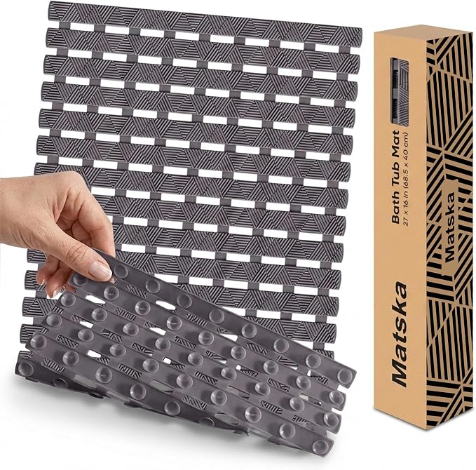 Non Slip Bathtub Mat - Shower Mats for Inside Shower, Rectangular PVC Tub Mat with 200+ Suction Cups for Safety, 27x16 Inch, Dark Gray