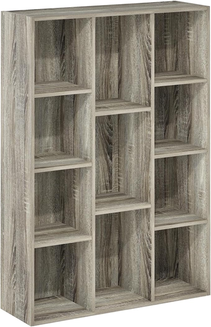 Furinno LUDER Book Shelf, 11-Cube Bookshelf, Reversible Bookcase, 9.4 x 29.1 x 41.7, Easy Assembly, for Living Room, Bedroom, Home Office, French Oak | Furinno