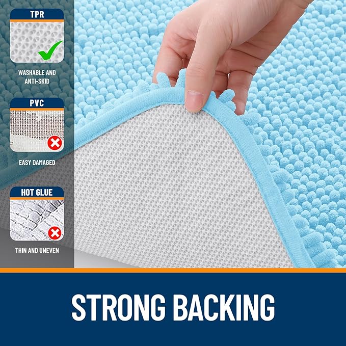 OLANLY Bathroom Runner Rugs 47x20, Soft Absorbent Chenille Bath Rugs, Rubber Backing Quick Dry, Machine Washable Long Bath Mats for Bathroom Floor, Tub and Shower, Home Decor Accessories, Sky Blue