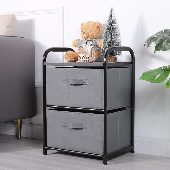 MAX Houser Dresser for Bedroom with 2 Drawers, Wide Chest of Drawers, Fabric Dresser, Storage Organizer Unit with Fabric Bins for Closet, Living Room, Hallway, Dark Grey