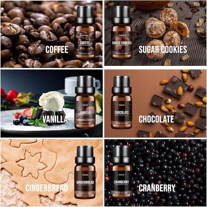 FUHITIM Fragrance Oil Dessert Set, Scented Oil for Soap & Candle Making, Essential Oils for Diffuser-Coffee, Vanilla, Chocolate and More(6 * 10ML), for Halloween, Thanksgiving