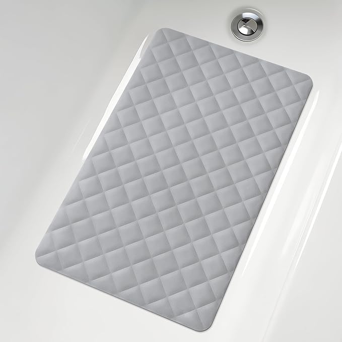 Yolife Bathtub Shower Mat Non Slip, Natural Rubber Bath Tub Floor Liner Mats with Strong Suction Cups for Inside Shower Bathroom, Machine Washable, Soft on Feet, 27.5 x 17 Inch, Grey
