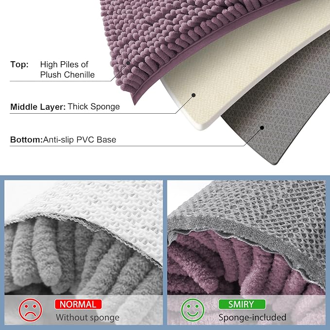 Smiry Luxury Chenille Toilet Rugs U-Shaped 24x20, Soft Absorbent Non-Slip Contour Bathroom Rugs for Toilet, Machine Washable Contoured Bath Mats, Deep Plum