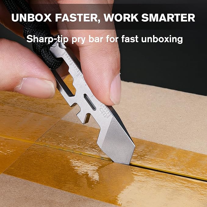 KEEPO LINK Pocket Pry Bar with Bottle Opener, Ruler, Wrench & Screwdriver, 6-in-1 Titanium Pry Bar Keychain Multitool for EDC Carry, OLT09