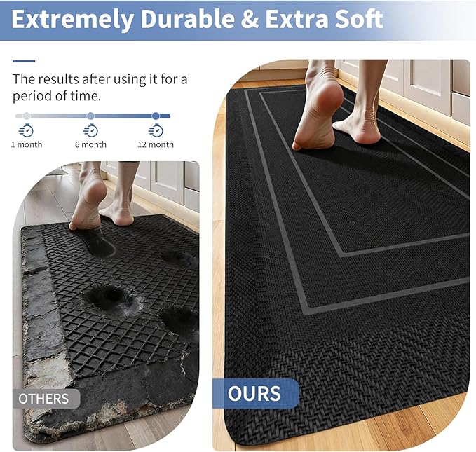 UKISS 9/10"" Extra Thick Cushioned Anti Fatigue Kitchen Mat, Waterproof High Density Foam Standing Desk Mat, Non-Slip Ergonomic Comfort Mat for Kitchen, Office,Workstation Black (Black, 20" X 39")
