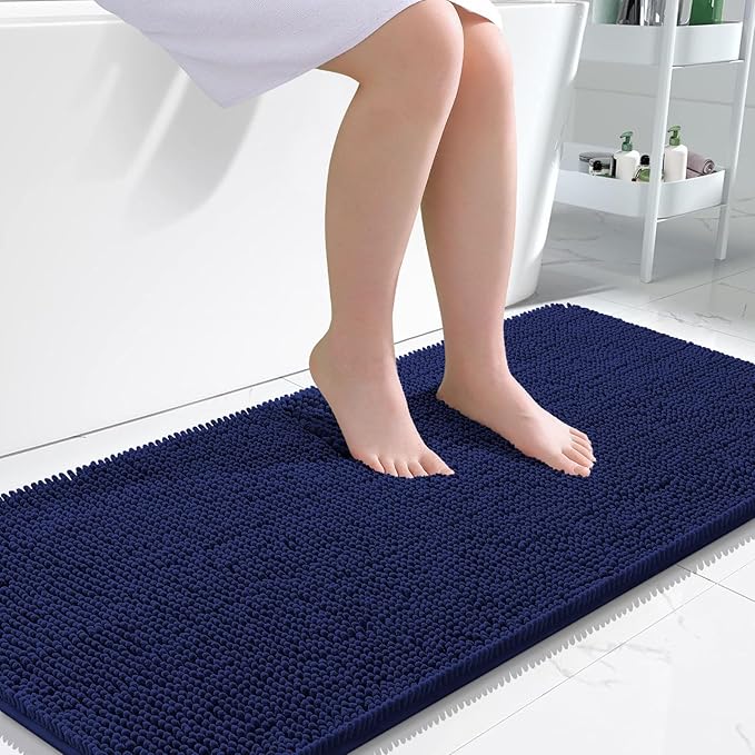 OLANLY Large Bathroom Rugs 50x30, Soft Absorbent Chenille Bath Rugs, Rubber Backing Quick Dry, Machine Washable Bath Mats for Bathroom Floor, Tub and Shower, Home Decor Accessories, Twilight Sapphire