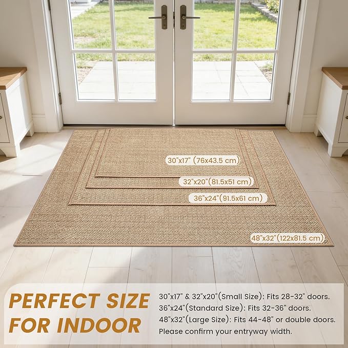 SMILOOL Front Door Mat Indoor Entrance, 20" x 32" Non-Slip Inside Door Mats for Entryway, Dirt Resistant and Absorbent Washable Doormat, Low Profile Entry Way Doormats, Floor Mats for House, Beige