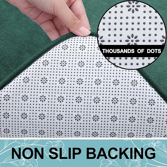 Smiry Memory Foam Bath Mat 30x20, Extra Soft and Absorbent Bathroom Mats, Non Slip Washable Carpet for Floor, Shower and Tub, Green