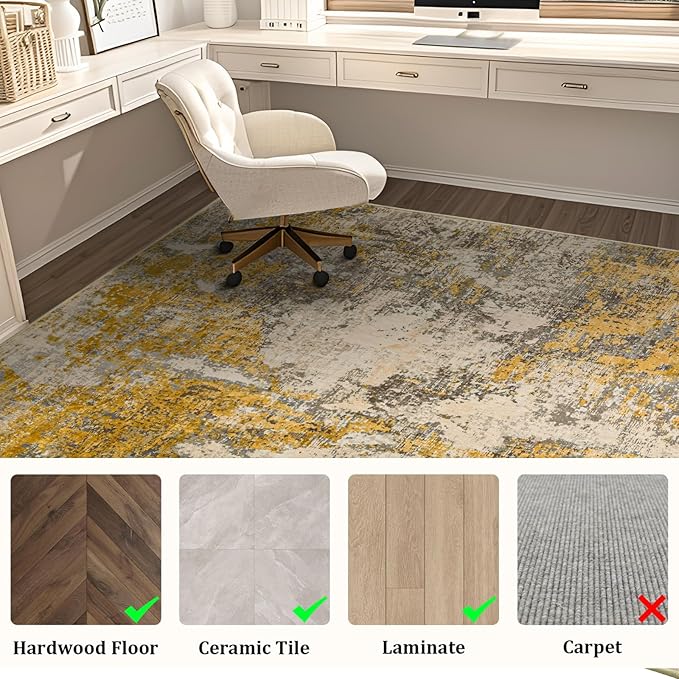 Office Chair Mat for Hardwood Floor, 48"x36" Easy Glide Computer Chair Mat Protector for Rolling Chair Under Desk Rug Nonslip Backing, Machine Wash