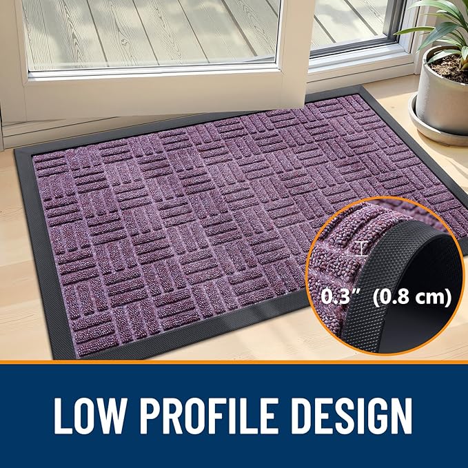 OLANLY Front Door Mat Outside Entrance 47x23, Absorbent, Heavy Duty Sturdy Natural Rubber Doormat Indoor Outdoor, Non-Slip, Stain and Fade Resistant, Low Profile Floor Mat for Entryway, Violet