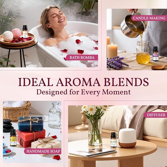 SLASHOME Floral Essential Oils Set - 8×10ml, Essential Oils for Home Diffusers, Candle Making & Soap Scents, Spa Gift Box with Rose, Jasmine, Gardenia & More,Ideal Gift Box