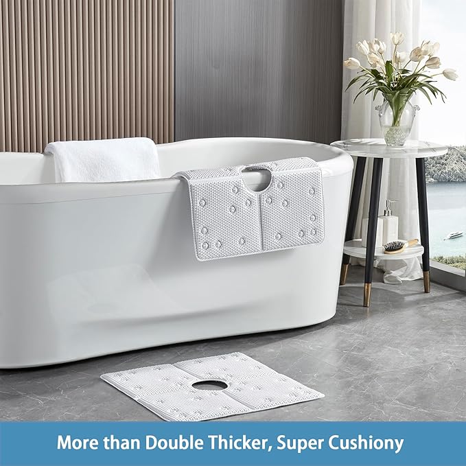 Webos Bathtub Mat Non Slip: Soft Safety Foam Bath & Shower Mat for Tub Suitable for Families 21 X 21Inch with Drain Holes and Suction Cups Massage Tub & Shower Mat for Bathroom (White)
