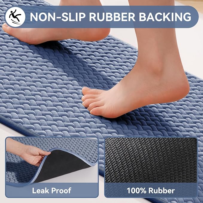 YDKGL Bathroom Runner Non Slip, Extra Soft Absorbent Quick Dry Bath Mats, Foam Weave Texture Thin Bath Rugs Washable with Rubber Backing, 20" x 59“