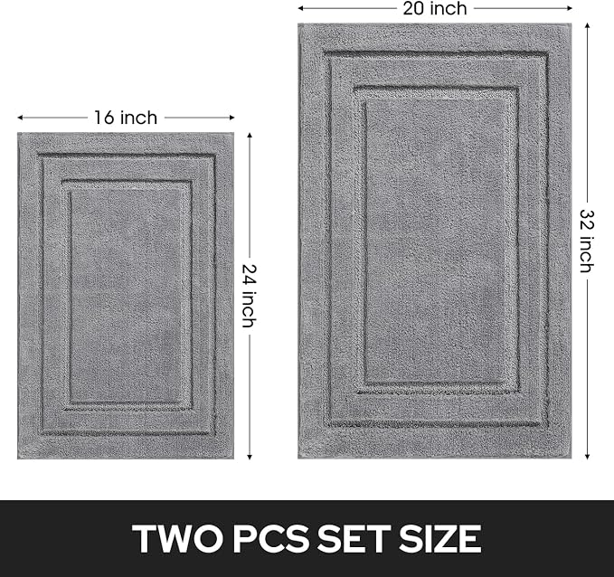 HOMEIDEAS Bathroom Rugs Sets 2 Piece, Super Soft and Absorbent Non Slip Microfiber Machine Washable Bath Mat Set (20" x 32" + 16" x 24", Grey)