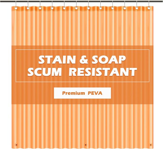 EHZNZIE Orange Shower Curtain Liner 72x72, PEVA Waterproof Bath Curtain, No Chemical Smell, 3 Weighted Magnets, Durable with Rustproof Metal Grommets