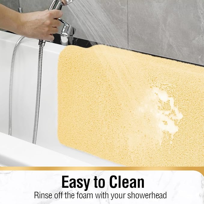 HITSLAM Shower mat Non Slip, 24 x 32 Inch Bathtub Mat Non Slip with Drain, Soft PVC Loofah Shower Bath Mat for Tub, Quick Drying Bathroom Shower Mat, Beige
