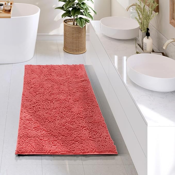 Hearth & Harbor Bathroom Rugs, Chenille Bath Mat - Machine Washable Bath Mats for Bathroom Non-Slip Backing Rubber, Quick Dry Bathroom Mat - Rose 24x36