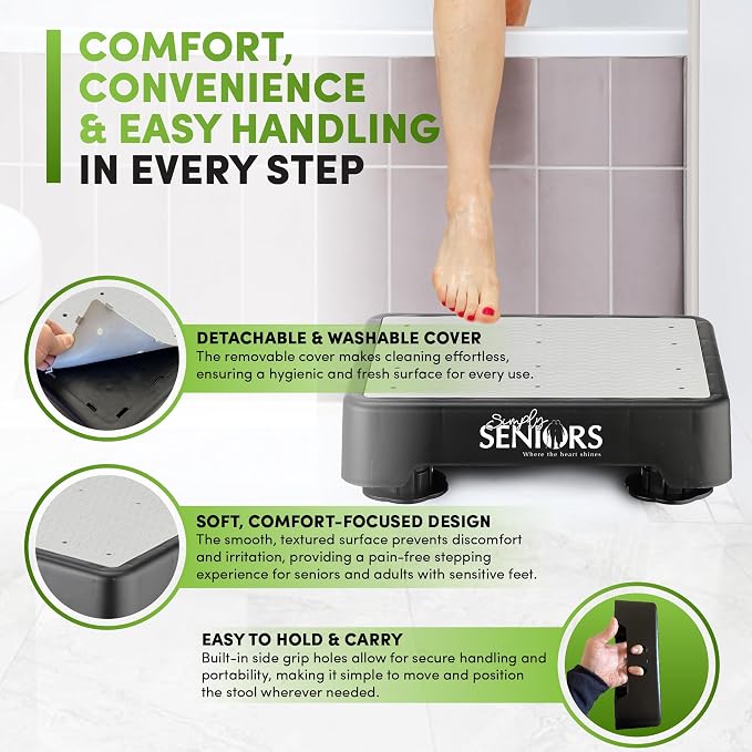 Small Step Stools for Adults - Grey Small Mobility Aid for Seniors - Portable Heavy Duty Plastic Stepping Platform & Bed Steps for High Beds for Adults - Assist Device Kitchen Bathroom Toilet - Kids