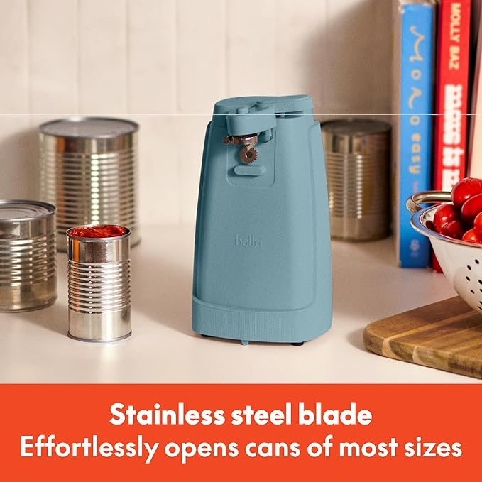 bella Electric Can Opener and Knife Sharpener, Removable Cutting Lever, Cord Storage, Stainless Steel Blade, Surf
