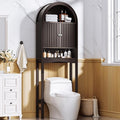 Spurgehom Over The Toilet Storage Cabinet, Bathroom Shelf Organizer Freestanding, Bathroom Arch Cabinet Over Toilet with Fluted Door and Anti-Tipping Device, Coffee