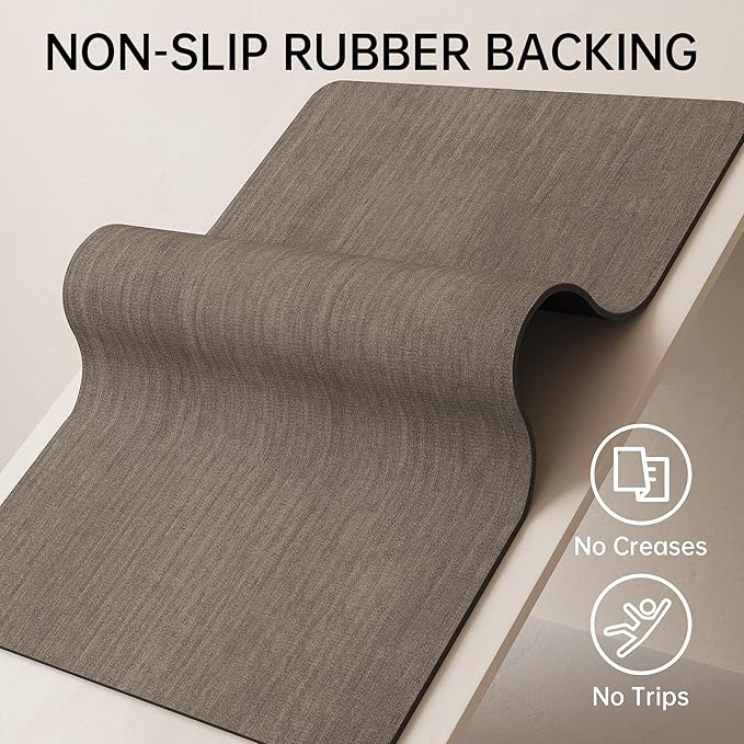 Mecko Bath Mat, Ultra Absorbent Quick Dry Bathroom Floor Mats-Rubber Non-Slip Thin Bathroom Rug Fit Under Door, Faux Suede Surface Shower Rug for Bathtub, Sink, Shower Room(Brown,24"x48")