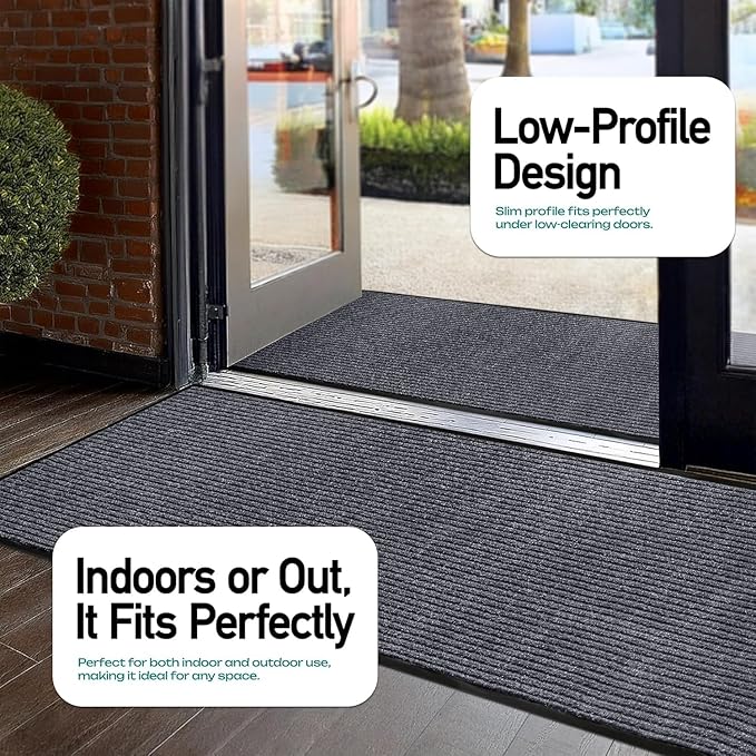 MaxMat® 4-Pack Extra Large 3x5 Ft Heavy Duty Door Mats – Tough Rubber Backing, Traps Mud, Dirt & Water, Low-Profile, Easy to Clean – Ideal for Front Door, Back Door, Garage & Mudroom (Grey)