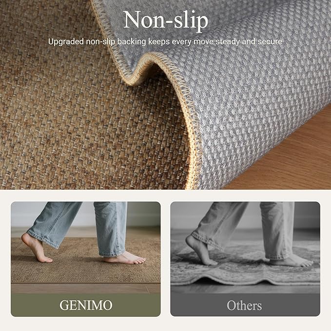 GENIMO Kitchen Mats for Floor 2PCS, Washable Absorbent Runner Rugs for Kitchen, 17.3"x59"+17.3"x30", Cushioned Non Slip Kitchen Rugs for Kitchen Floor,Standing Mat Rug for Home, Sink, Laundry, Jute