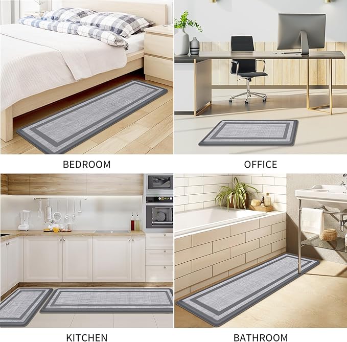 Mattitude Kitchen Mats Set of 2 Cushioned Rugs 0.47 inch Thick Anti-Fatigue Mats for Kitchen Floor,Waterproof Non-Slip Mats and Rugs Set for Office,Floor,Laundry 17.3"×29"+17.3"×59",Grey