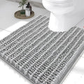 Smiry Bathroom Toilet Rugs U Shaped 24x20, Extra Soft Absorbent Non Slip Rubber Backing Chenille Contour Bath Rugs for Toilet, Machine Washable Contoured Bath Mats, Light Grey
