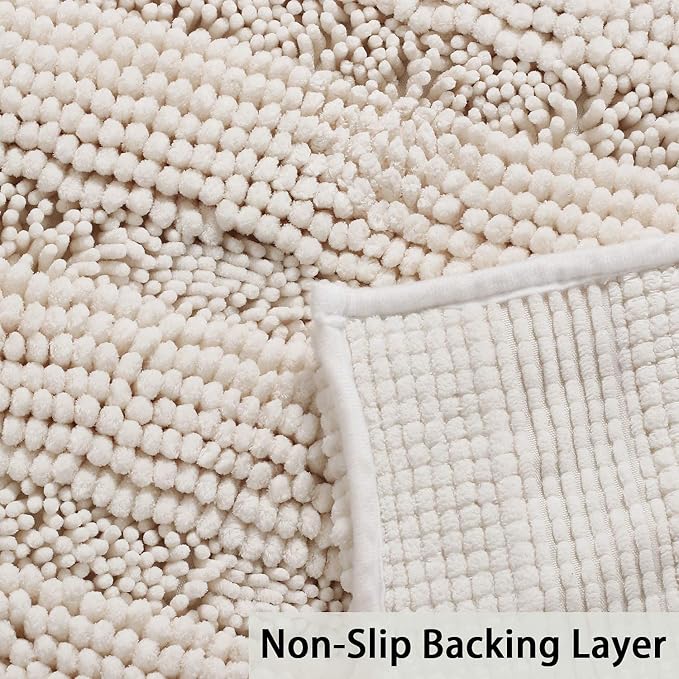 Turquoize Chenille Bath Rugs Shaggy Bathroom Rugs Non Slip Bath Mat for Bathroom 17 x 24 Bath Rug Extra Soft and Absorbent Area Rug, 17"x 24", Ivory