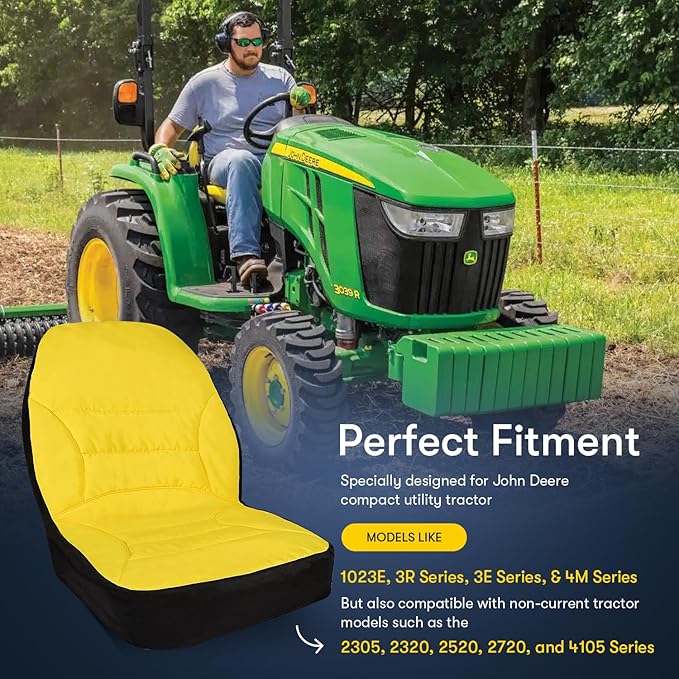 LP95233 Waterproof Seat Cover Cushioned with Oxford 300D Fabric for John Deere Compact Utility Tractor Seat Cover Back Up to 18" High Compatible with 3E/3RSeries, 4M Series,1023E Tractor