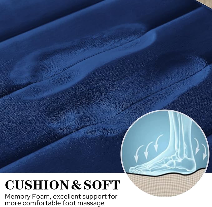 BYSURE Navy Blue Memory Foam Bath Mats, Non Slip Extra Soft Absorbent Machine WashableToilet Bathroom Rug Set 3 Piece (20"x32"+24"x44"+U Shape 20"x24")