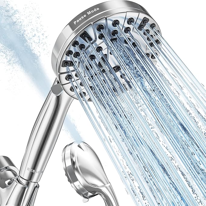BESAQUO Shower Head,10 Functions High Pressure shower head with handheld, Built-in Pause Mode & Power Wash, Non-Clogging Nozzles High Flow Hand Held Shower Head, Leakproof 6ft Hose&Adjustable Bracket