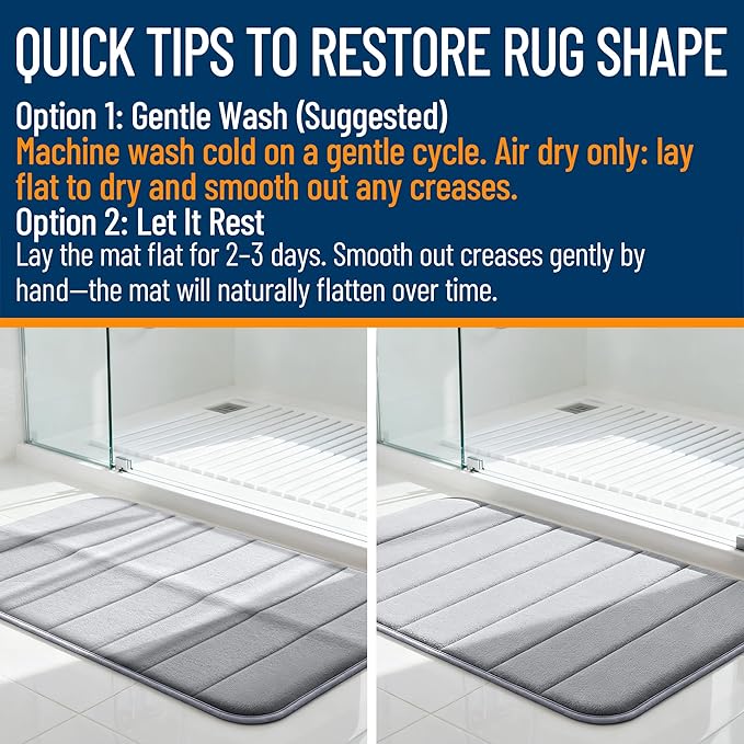 OLANLY Memory Foam Bath Mat 44x24, Super Soft Absorbent Bathroom Rugs, Quick Dry, Machine Washable Shower Floor Rugs, Bathmat Carpet, Bathroom Home Decor Accessories, Peach