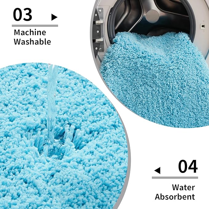 Disolla Sky Blue Bathroom Rug 24x36 - Non-Slip Plush Thick Bath Mat, Highly Absorbent & Ultra Soft Fluffy Floor Mat, Machine Washable for Shower and Tub