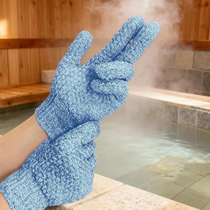 Evridwear Exfoliating Glove for Shower Men and Women, Dual Texture Bath Body Scrub Gloves Dead Skin Cell Remover for Home Spa, Massage, with Hanging Loop (1 Pair Moderate)