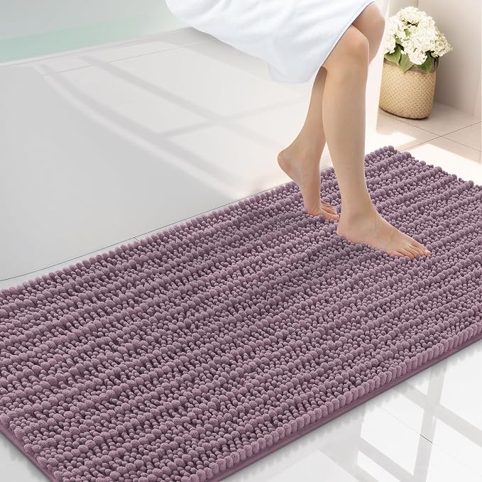 Smiry Bathroom Rugs Mat 44x24, Extra Soft Absorbent Chenille Bath Rugs, Non Slip Rubber Backing Machine Washable Quick Dry Bath Mats for Bathroom Floor, Tub, Shower, Home Decor Accessories, Deep Plum