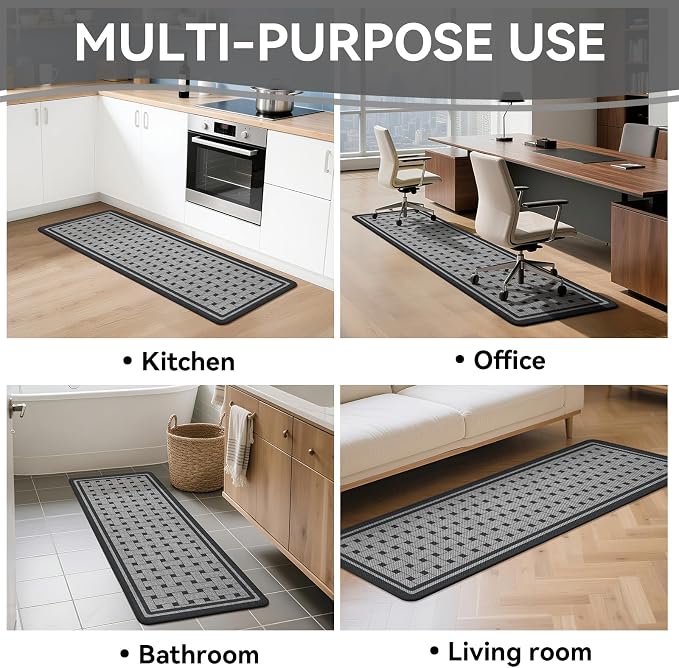 Kitchen Mats for Floor, 17''x30''+17''x59''Kitchen Rugs Set of 2, Washable Absorbent Non Slip Kitchen Mat, Braided Kitchen Runner Rug, Kitchen Sink Rug, Grey