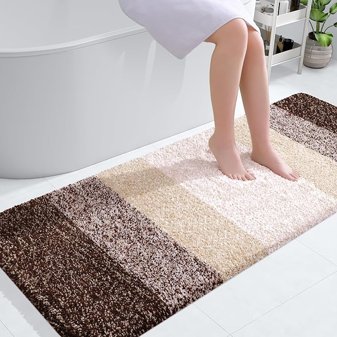 OLANLY Large Bathroom Rugs Mat 54x24, Extra Soft Absorbent Microfiber Bath Rugs, Rubber Backing, Quick Dry, Machine Washable Bath Mats for Bathroom Floor, Tub and Shower, Home Decor Accessories, Brown