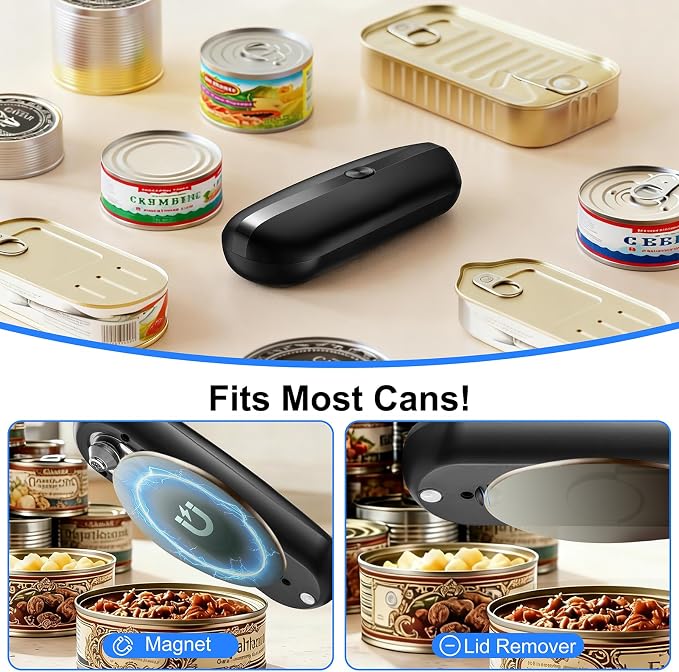 Electric Can Opener, Automatic Hands-Free Can Opener with Smooth Edge, One-Touch Operation USB Rechargeable, for Seniors, Arthritis Sufferers, Kitchen and Camping Use, Replaceable Blade (Black)