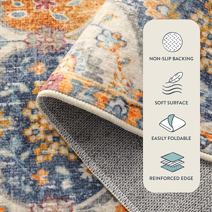 Lahome Moroccan Trellis Hallway Rug, 2x5 Washable Runner Rug Non Slip Kitchen Runners for Hallways, Ultra-Thin Vintage Carpet for Bedroom Bathroom Entryway Elise, Cream/Multi