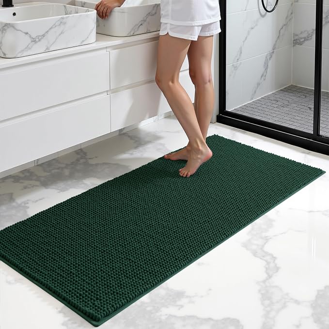 SUBRTEX Bathroom Rugs, 24" x 55" Chenille Bath Rug Soft Short Plush Bath Mat Soft Shower Mat Water Absorbent Shower Mat Quick Dry Machine Washable, Celadon