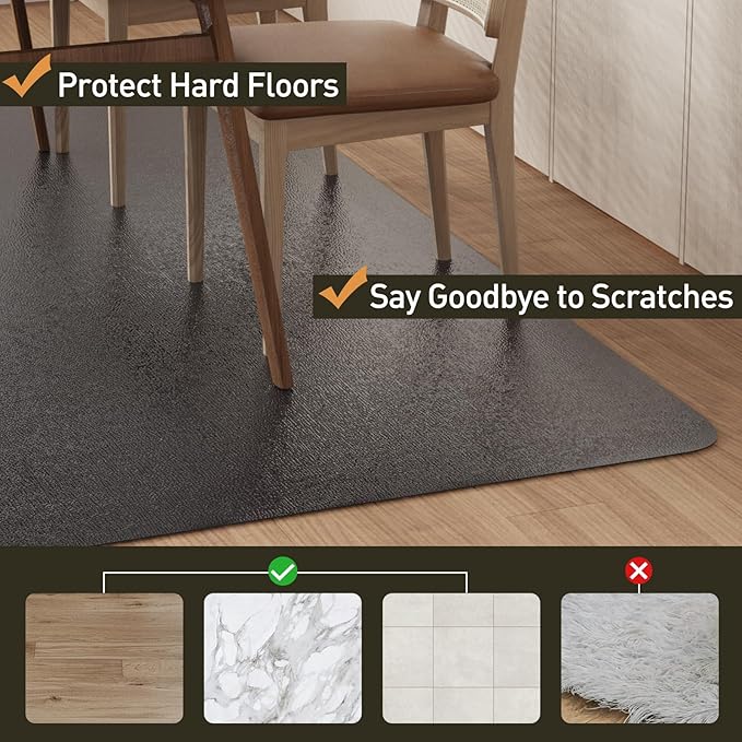 Area Floor Mat for Home, 8'×10' Large Black No Slip Waterproof Vinyl Area Rug for Dining Room, Spill Resistant Hard Floor Protector Cover for Mud Room, Easy Clean Splat Mat for Under High Chair