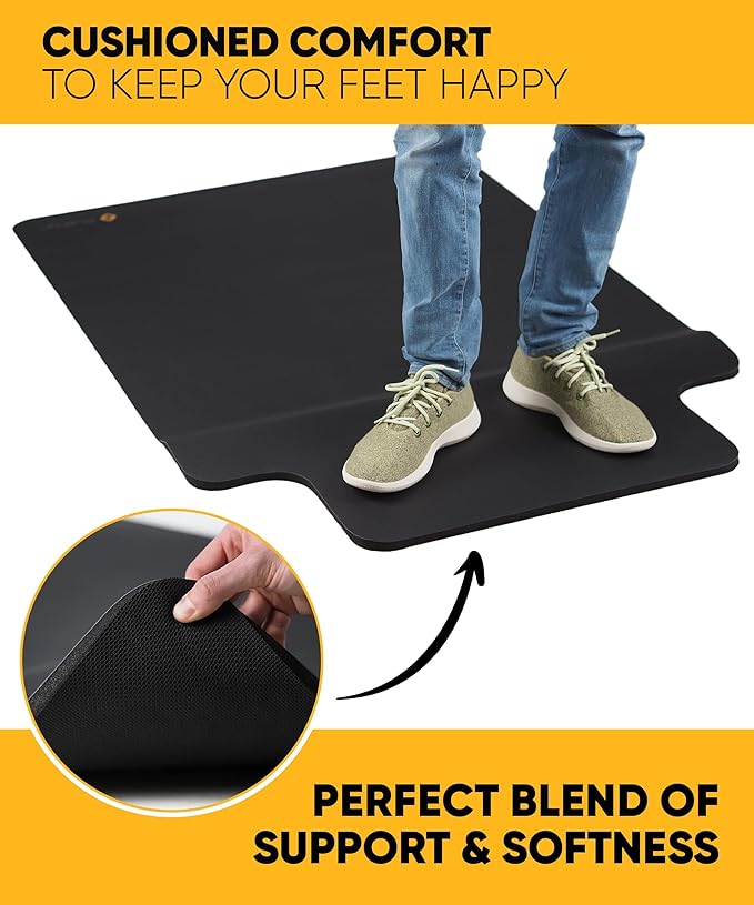 Office Chair Mat with Anti-Fatigue Cushioned Footrest – 2-in-1 Standing Desk Mat for Hardwood Floors – Dual-Zone Design for Standing Comfort and Smooth Chair Rolling (54” × 36”)