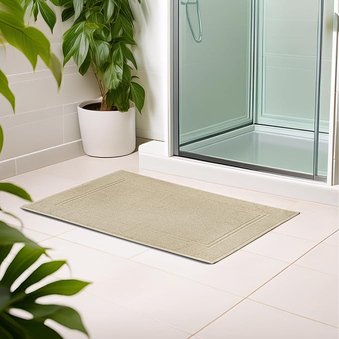 Tens Towels Pack of 2 Bath Mats 100% Cotton, 20 x 32 Inches, Super Absorbent, Hotel Quality Premium Floor Towels, Luxurious, Soft & Quick Dry, Not a Bathroom Rug, Beige