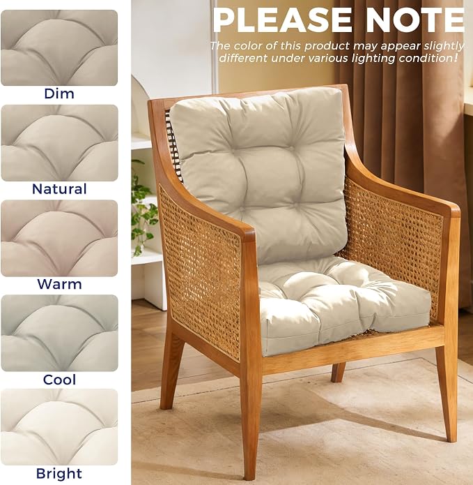 IASEAHK Outdoor Chair Cushions Set of 2, 19" x 19" x 5", Waterproof Outdoor Seat Cushions for Patio Furniture, Fade-Resistant Patio Chair Cushion, Dining Wicker Chair Pads for Porch Garden, Beige