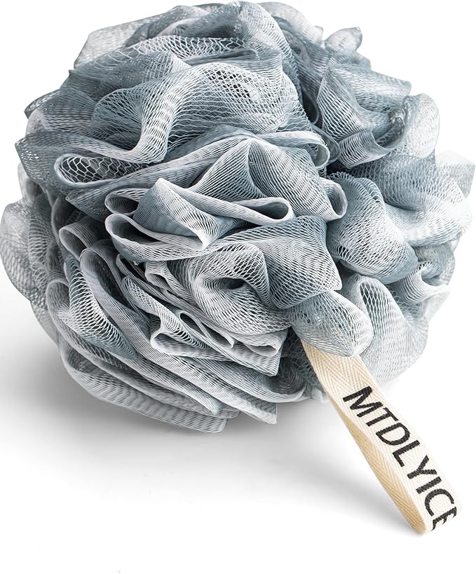 MTDLYICE Loofah Sponge, XXL Large Loofah 100g 4 Pack, Bath Sponge Soft Mesh Shower Loofah for Men, Body Scrub, Shower Pouf Bath Accessories, for Body Wash, Soap (Blue Gray)