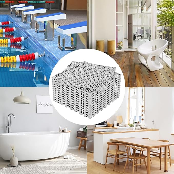 ToLanbbt Modular Interlocking Cushion 24P 11.8" x 11.8" Interlocking Rubber Floor Drain Holes Non-Slip Splicing Drainage Mats for Deck, Shower, Kitchen, Drain Pool, Sauna Bath, Indoor Outdoor (Grey)